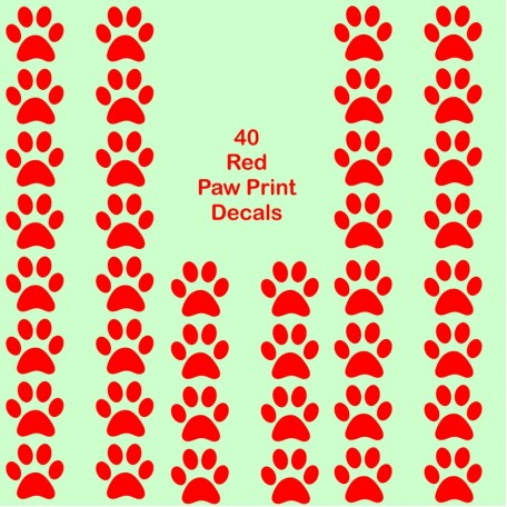 40 Bright Red Paw print cat dog vinyl stickers