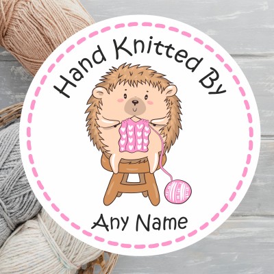39 Hand Knitted Personalised with Any Name Stickers Hedgehog Knitting Design, Craft, Gift Tags.