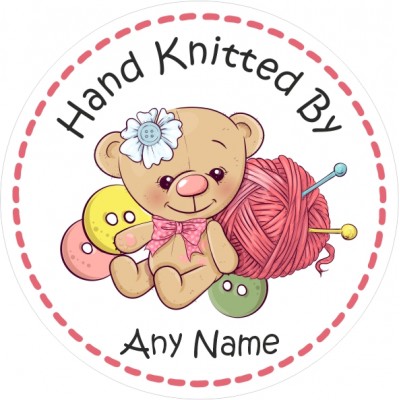 39 Hand Knitted Personalised with Any Name Stickers Teddy Bear Knitting Design, Craft, Gift Tags