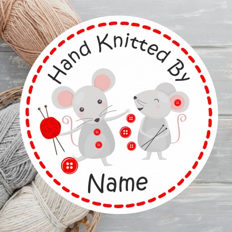 39 Personalised Hand Knitted by Stickers, Gift Label, mice Design, Crafting