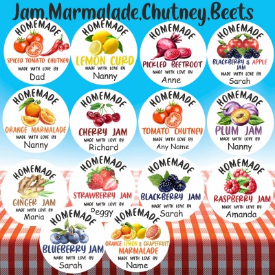 39 Personalised Jar Labels, Stickers, for Jams, Lemon Curd, Chutney, or Beetroot