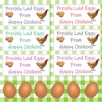 34 Egg Box Labels Freshly Laid Eggs by Happy Chickens Choice of colour