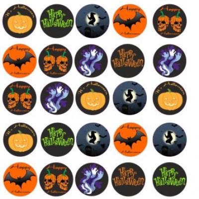 Happy Halloween Orange Striped Bags & 26 Stickers for Trick Or Treat Party
