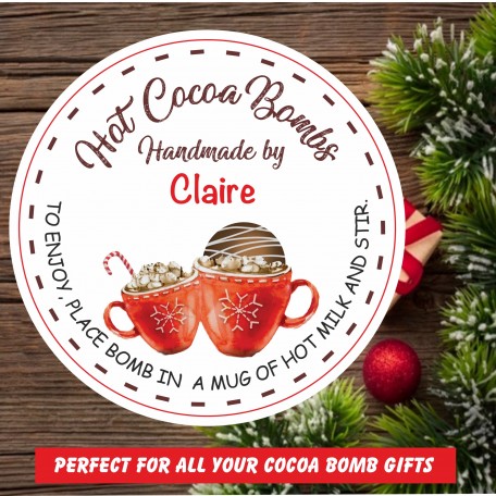 Personalised Hot Cocoa Bomb Stickers Chocolate Labels for Christmas eve box