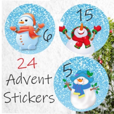 24 Colourful snowmen Advent Calendar Stickers  Countdown to Christmas