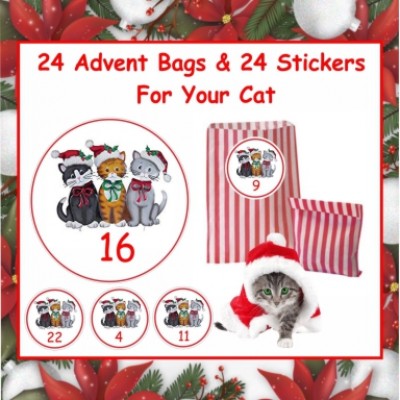 Christmas Advent  24 Stickers & Bags For Cats, Kittens they'll love it 