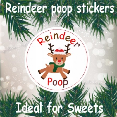 32 Reindeer Poop Stickers for Party Cones, Bags, Ideal For Fairs, School Fetes 