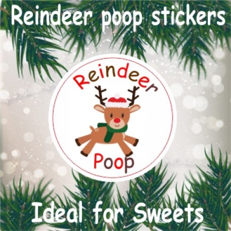 32 Reindeer Poop Stickers for Party Cones, Bags, Ideal For Fairs, School Fetes 
