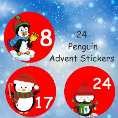 24 Penguin Advent Calendar Stickers for Boys or Girls Countdown to Christmas