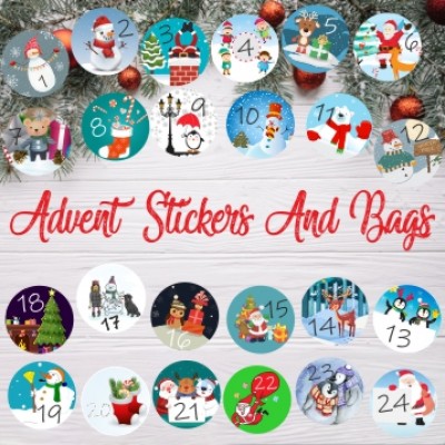 24 Advent Calendar Stickers Boys or Girls Countdown to Christmas