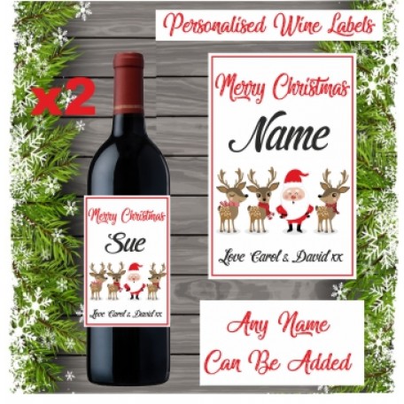 2 Personalised Name Wine Bottle Labels Vinyl Sticker Christmas gift Secret santa 