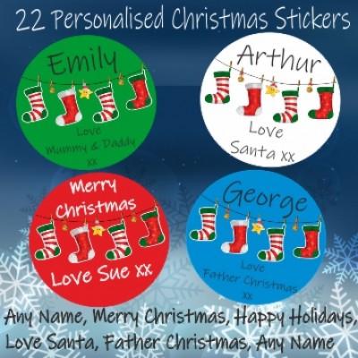 22 Personalised Christmas Stickers Ideal for Presents Labels Santa Gift Tags 