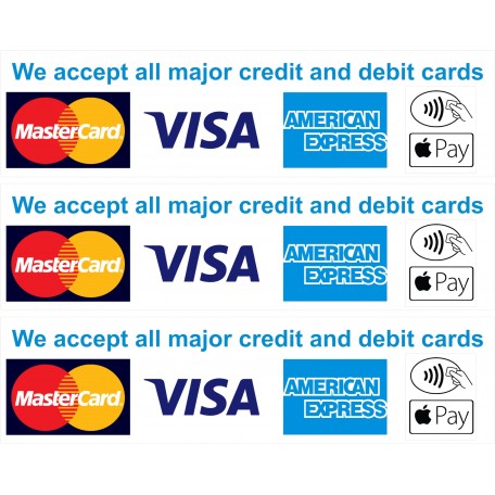 3X Card Payments Accepted Stickers Credit Card MasterCard Visa Apple Pay Contactless Shop Taxi Bar