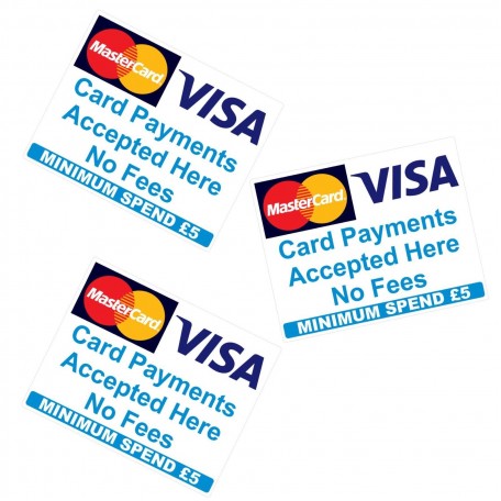 £5 Minimum spend Credit Card Mastercard Visa Payment Stickers x3 Shop Taxi
