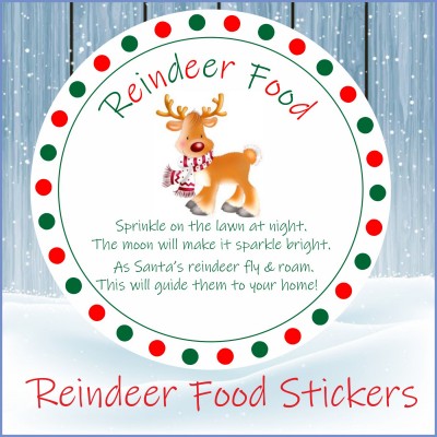 33 Reindeer Food Christmas Stickers, Labels, Seals, School Fundraiser, Cones