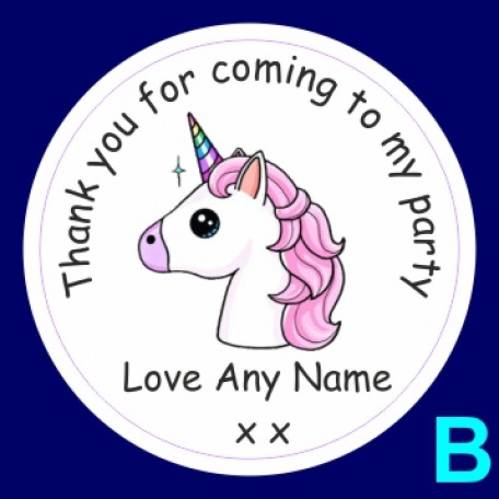 Unicorn Personalied Birthday Party Thank you stickers