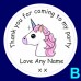 Unicorn Personalied Birthday Party Thank you stickers
