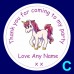 Unicorn Personalied Birthday Party Thank you stickers
