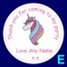 Unicorn Personalied Birthday Party Thank you stickers