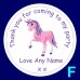 Unicorn Personalied Birthday Party Thank you stickers