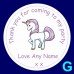 Unicorn Personalied Birthday Party Thank you stickers