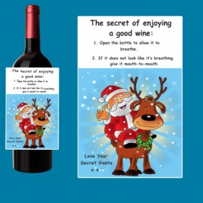 3 x Secret Santa Wine Bottle Vinyl Labels Christmas Gift Family and Friends 